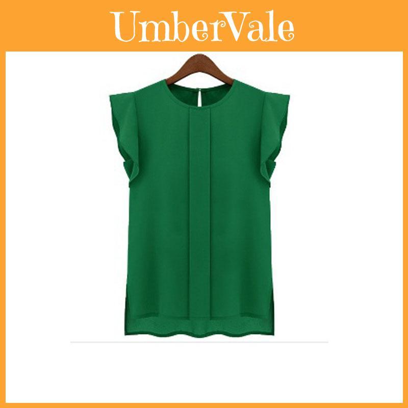 Elegant Womens Sleeveless Chiffon Tops With Timeless Design In Blue Green Red