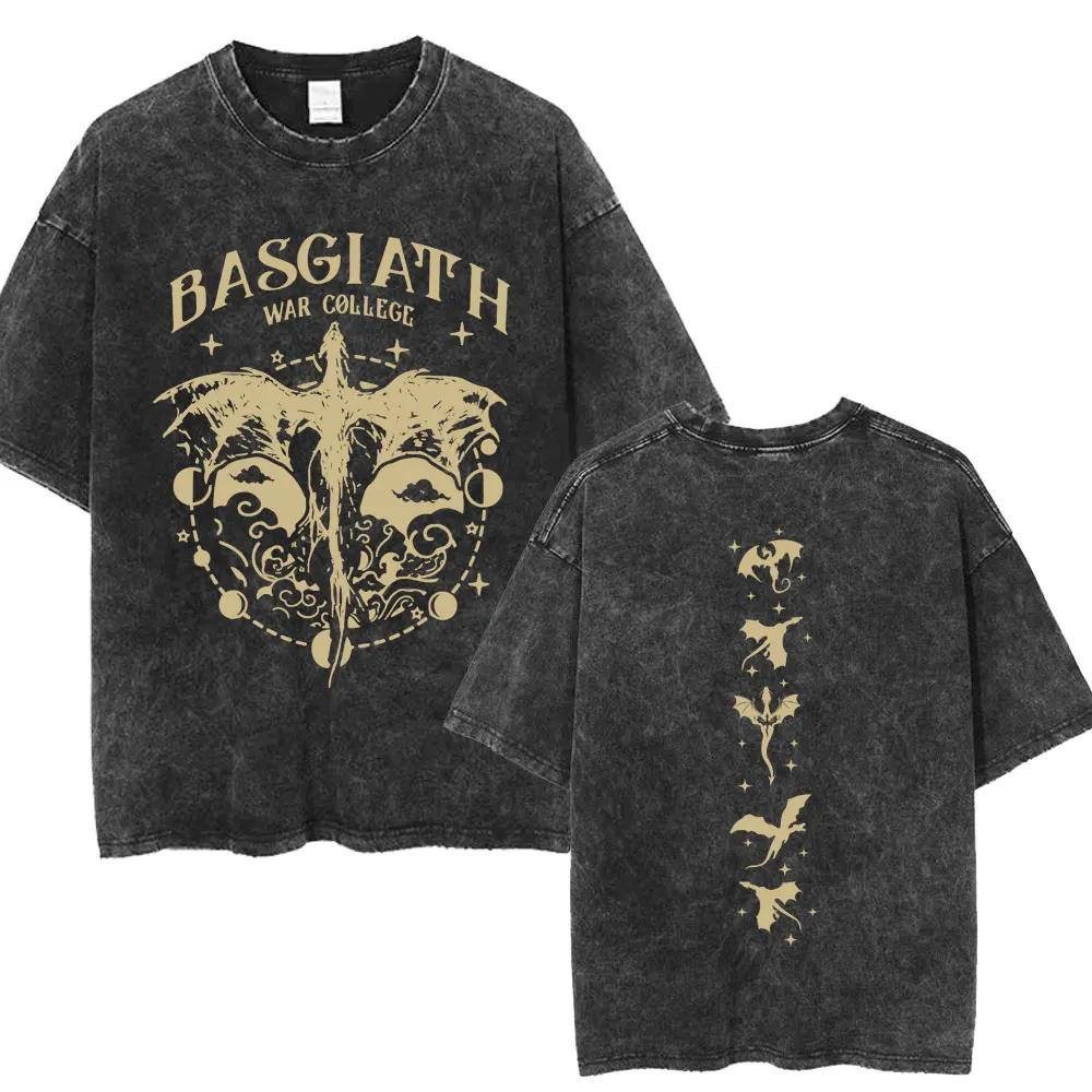 Limted Basgiath War College Washed Tshirts Fourth Wing Dragon Rider Men Women T Shirt Trendy Retro Loose Cotton Tees Streetwear
