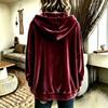 Women Solid Color Button Hooded Velvet Long Sleeve Casual Cardigan Coat