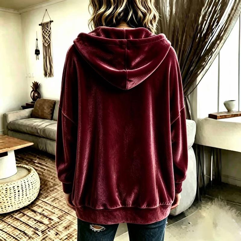 Women Solid Color Button Hooded Velvet Long Sleeve Casual Cardigan Coat