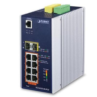 Planet P30 Industrial Switch Din L3 8P 10/100/1000T 802.3Bt Poe + 2-Port 100/1000X Sfp Managed, Igs-6325-8Up2S