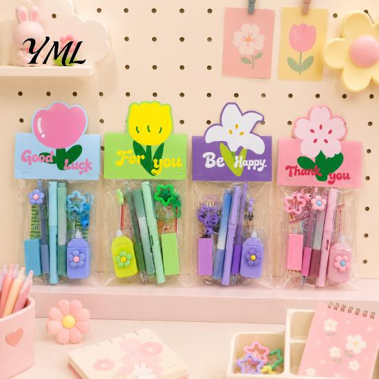 Student Homework Essentials Flower Stationery Set, Macaron Color Correction Tape And Smooth Back to School Writing Gel Pens, Portable for Students