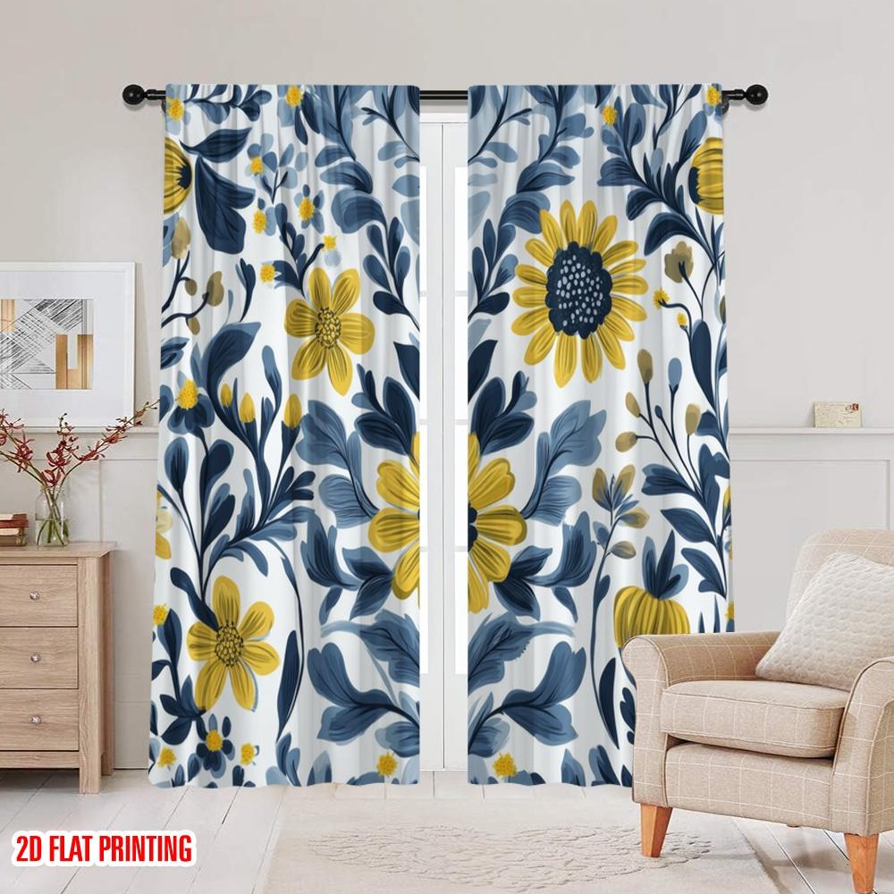 2 Stück, 2D-Flachdruck Minimalistische Vorhänge Florale Harmonie (2) Polyester Fabrik (ohne Stange) Dekorationen für den Heimgebrauch für