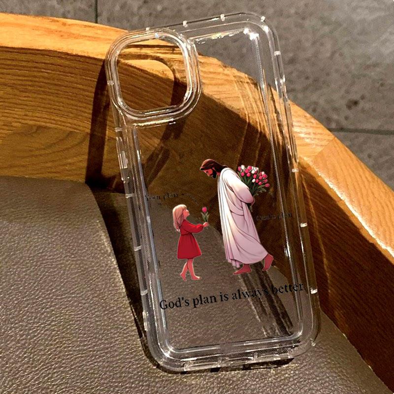 Minimalist Slogan Jesus Girl Tulip Phone Case for iPhone 16E 16 15 14 Pro Max Plus 11 12 13 XR 7 8 Plus SE2 Shockproof Tpu Cover