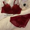 Women's Red Rabbit Year Lucky Sexy Wireless Bridal Bra Set - Gathered Bust