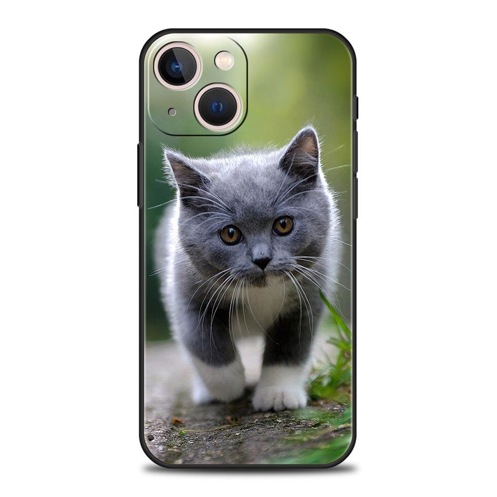 Tecknad Söt Katt Mjukt Silikon Telefonfodral För iPhone 11 12 13 15 14 Pro Max X XR XS 7 8 Plus SE 2020 Lyxigt Svart Fodral Funda