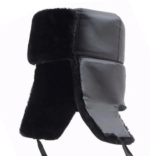 

WTEMPO Outdoor Faux Fur Inner Solid Color Soft PU Cycling Hats Men s Faux Leather Autumn Winter Windproof Cold-proof Warm Hats 56-58cm чёрный