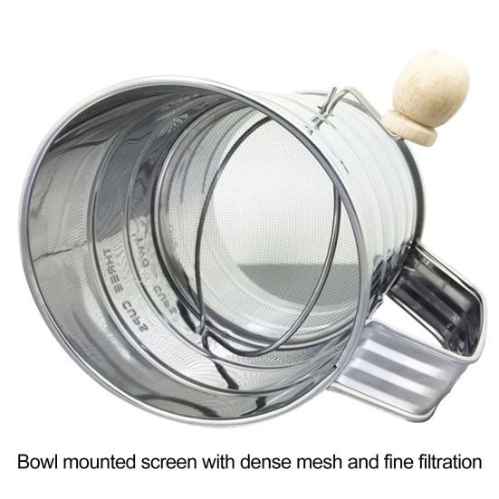 Flour Sifter Semi-automatic Handheld Hand-crank Sieve Stainless Steel Graduated Inclined Mouth Flour Sieve Kitchen Gadget