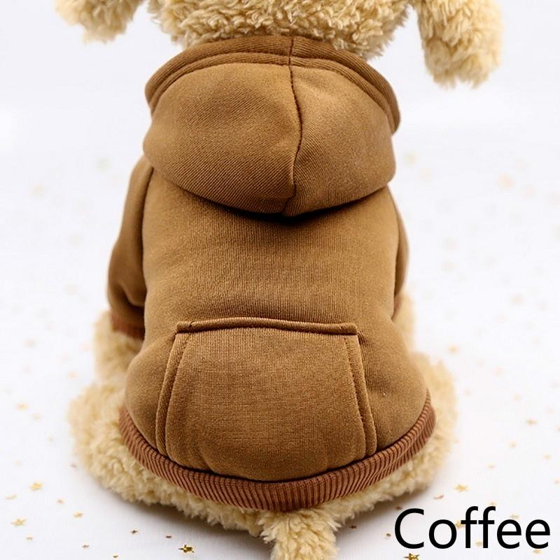 Pet Autumn and Winter Sports Jacket Warm Dog Clothes with Pockets Solid Color Fleece Hoodie
