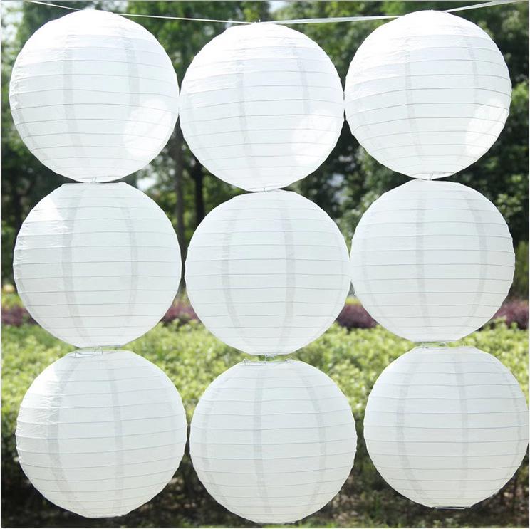 10-Inch Round White Paper Lantern, Red Mid-Autumn Festival & Wedding Decoration