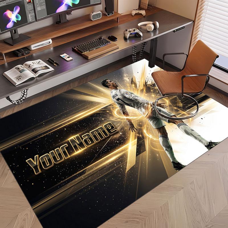 Custom Rug Cristiano Ronaldo Pattern Print Name Text Soft Non‑Slip Floor Carpet for Home Indoor Decoration