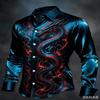 Camicia da Uomo di Lusso in Raso Stampa Drago Cinese Totem di Fuoco Manica Lunga Camicie Button-Up Streetwear Festa Formale Casual Blusa Maschile