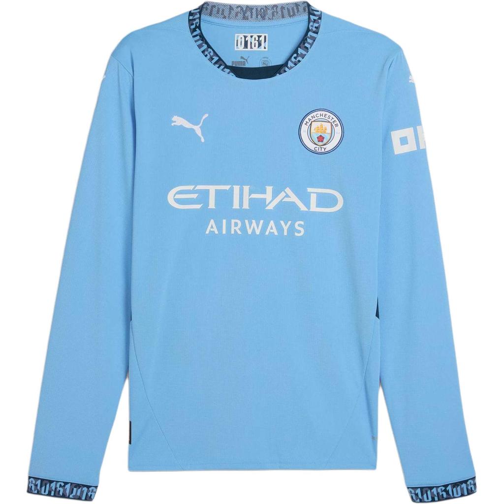 Puma Manchester City 2024-25 Home Long Sleeve Soccer Jersey With Letter Logo Print Men Tops Ocean-Blue 775076-01
