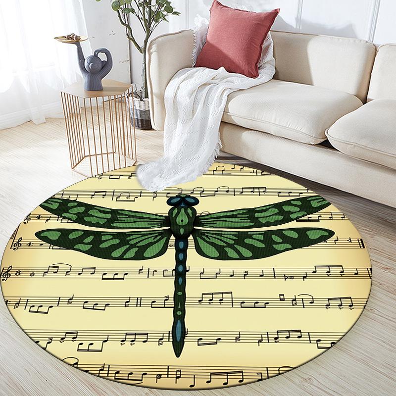 Vintage Dragonfly,Round Area Rug,Carpet Rug for Living Room Bedroom Sofa Playroom Decor,Non-slip Floor Mat
