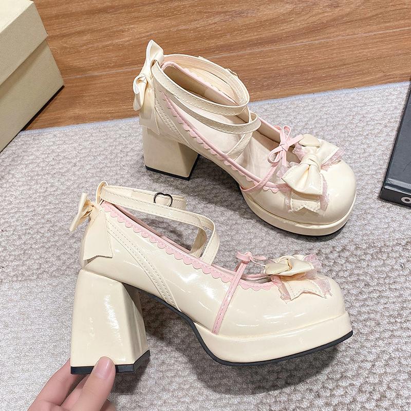 Breathable Literary Lolita Heightening Dark Lolita Yellow High Heels Women's Shoes Single Shoes Cute Student