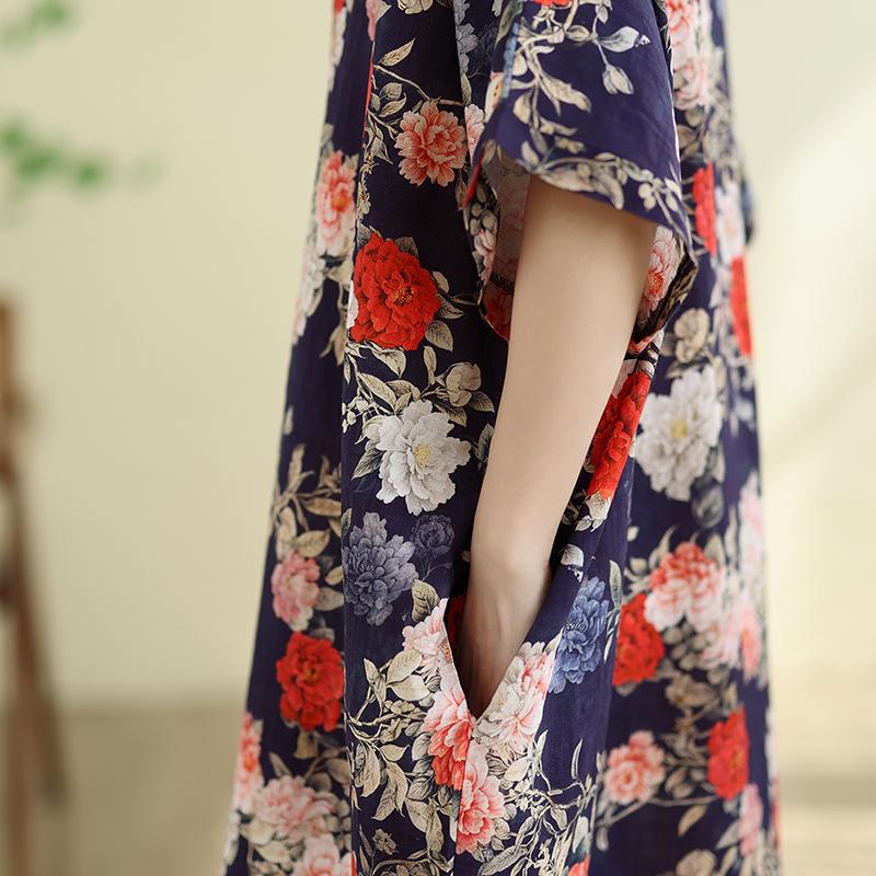 DIMANAF New 2026 Women Plus Size Summer Beach Long Dress Cotton Loose Oversize Casual Lady Maxi Vintage Print Sundress