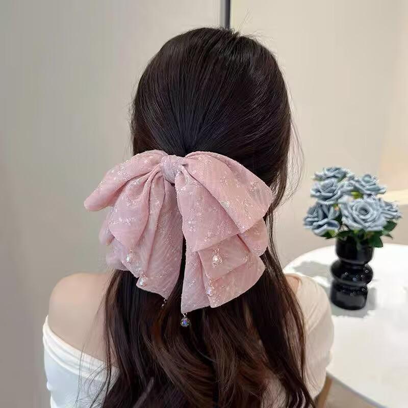 Koreanische florale Schleifen-Klauen-Haarspange für Frauen - Süßer Stil, Halboffene Hochsteckfrisur, Ponytail-Accessoire