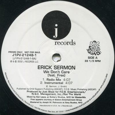 12inch Record ERICK SERMON, FREE - We Don't Care J1PV212481PROMO J Records, Def  2002 US Rap & Hip-Hop/R&B Used