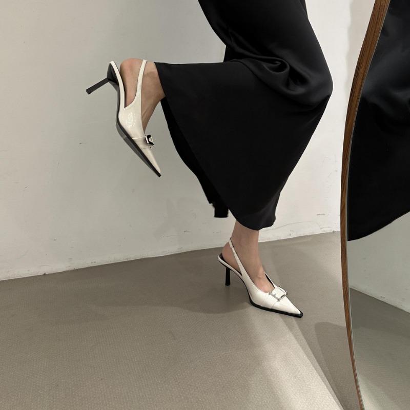 Mode Neue Sommer Frauen Kleid Schuhe Spitzschuh Sandalen Schnalle Slingbacks Pumps Zurück Strap Mid Heels Lackleder Schuh Zapatos Mujer