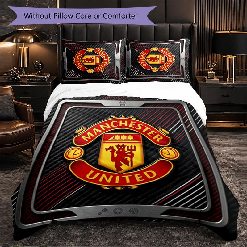 Juego de Cama de 3 Piezas con Patrón del Manchester United Suave Microfibra Funda Nórdica con Fundas de Almohada para Dormitorio