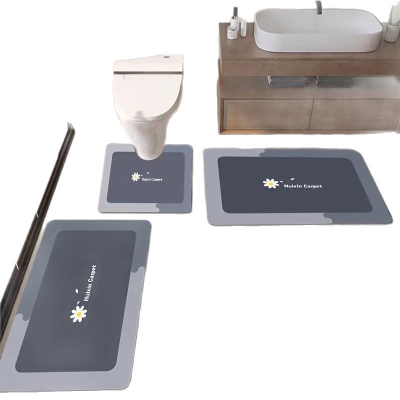 Clover Diatomaceous Earth Bathroom Mat Set: Absorbent, Dirt-Resistant, Quick-Drying, Non-Slip Three-Piece Foot Pads