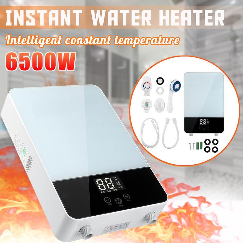 220V 6500W Instant Electric Tankless Water Heater Shower Hot Water Heater Thermostat Kitchen Bathroom LCD Display Pu Huo Da Yu 2KG