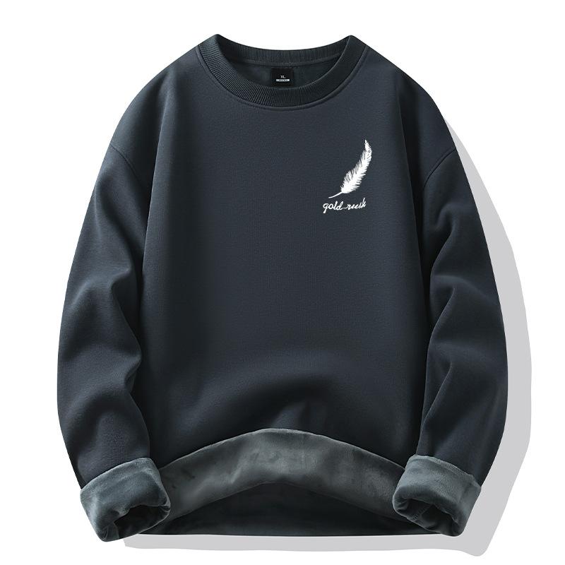 Padded Hooded Sweater Men's Autumn and Winter New Cotton Loose Feather Print Fashion Jacket