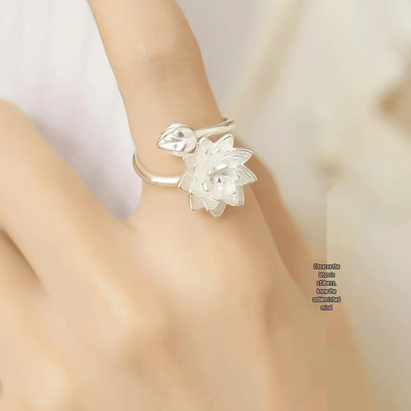 Lotus Pure S925 Silver-Plated Women's Adjustable Retro Ring - Light Luxury, Versatile Niche Design.