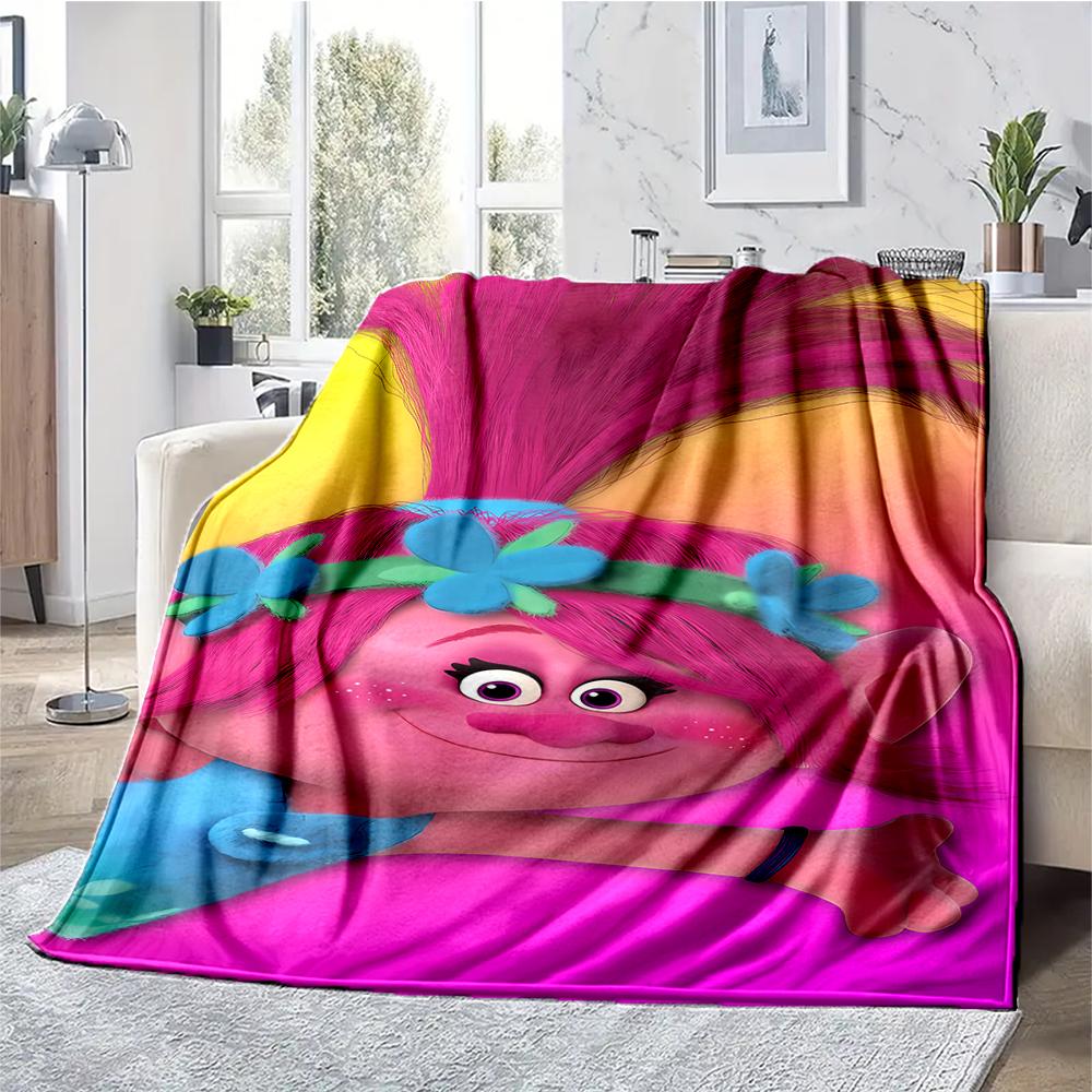 Trolls Theme Printed Blanket - Perfect for Couch, Bed, Travel & Outdoor Use | Machine Washable, Cozy & Durable.