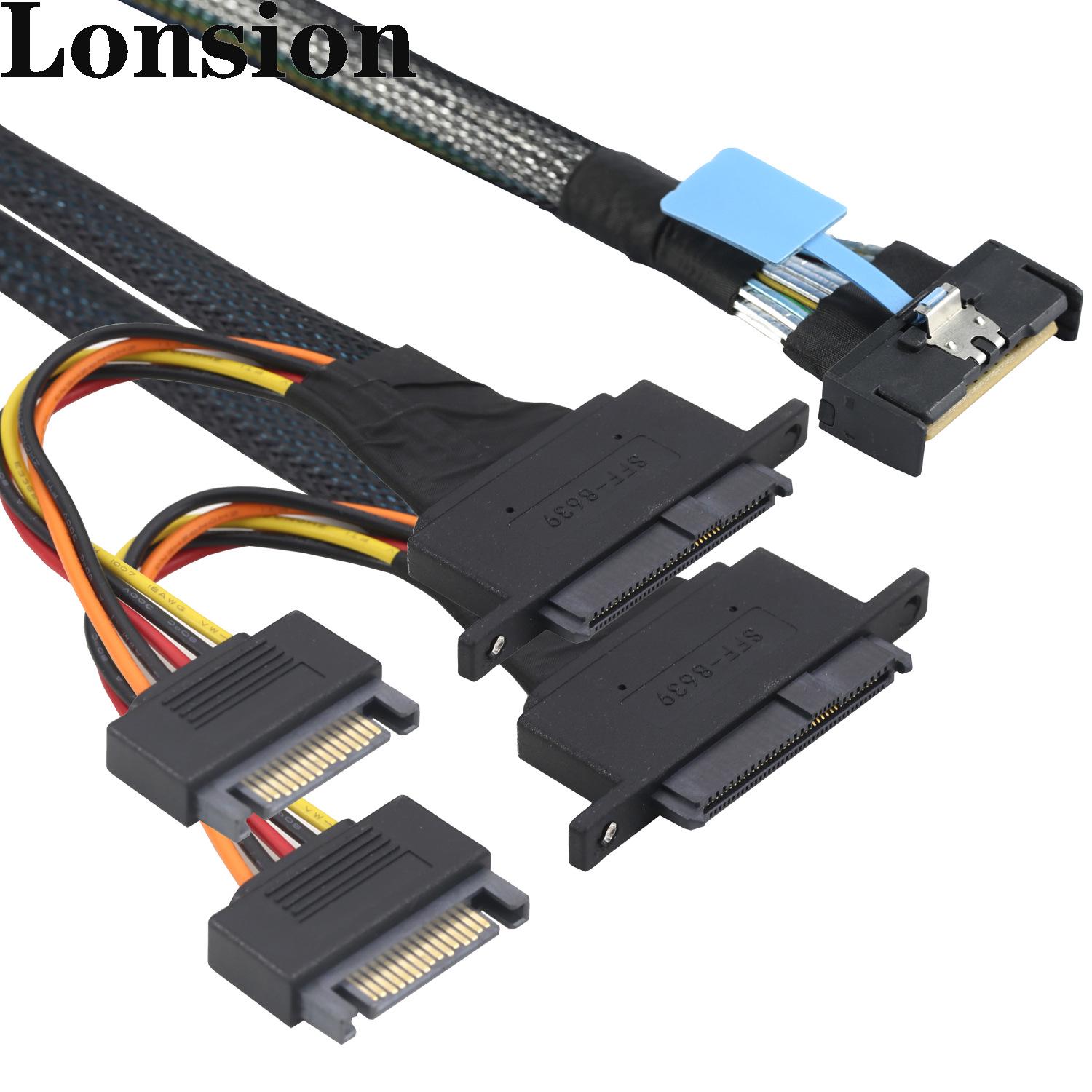 

PCIE Slimline 5.0 MCIO 8I to Dual SFF-8639 + 15P w/ Screw Mount Holes 0.5m чорний