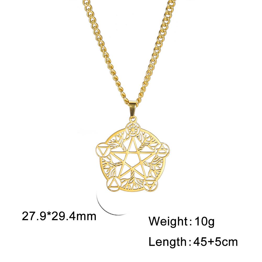 Minimalist Hollow-Out Round Zodiac Pendant Necklace with Star and Moon Design