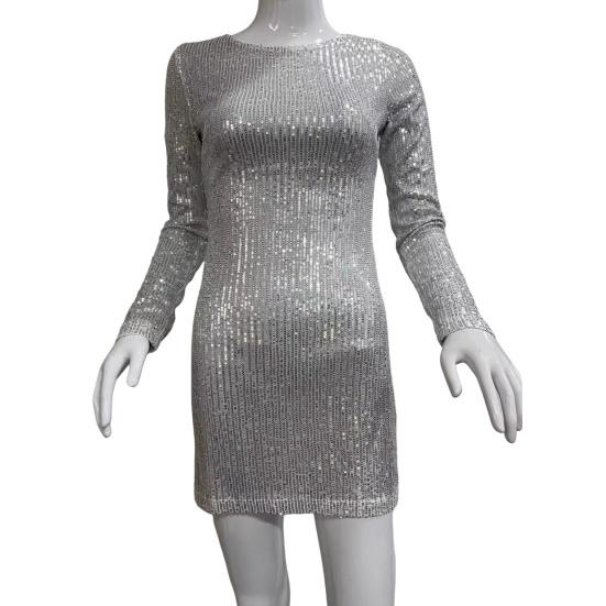 Dámské večerní šaty Lesklé flitrové Slim Fit pouzdro Dlouhé rukávy Délka nad kolena O Krk Mini šaty Club Party Prom Krátké šaty