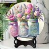 2D Flach 1 Stück Frühling Pastoral Vase Aluminiumschild Rund Dekoratives Hängendes Ornament, Haus Küche Garten Balkon Zaun Dekoration, Gärtnerei Studio Dekoration
