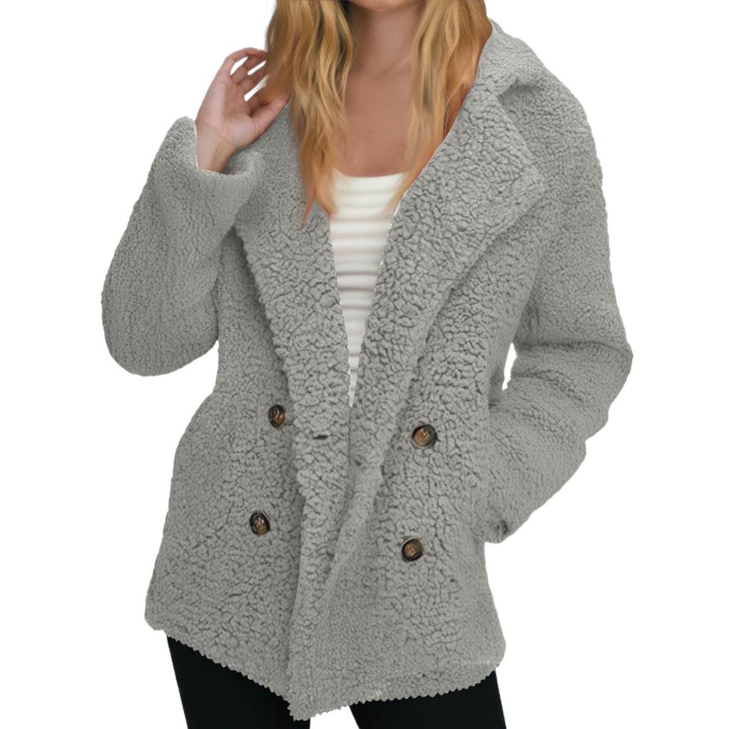 Women's Winter Coat Fleece Lined Jacket Long Sleeve Horn Button Plush Warm Coat