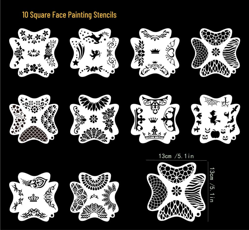 Kinderschmink-Schablonen-Set für Gesicht & Körper für Festivals & Bühnen-Make-up