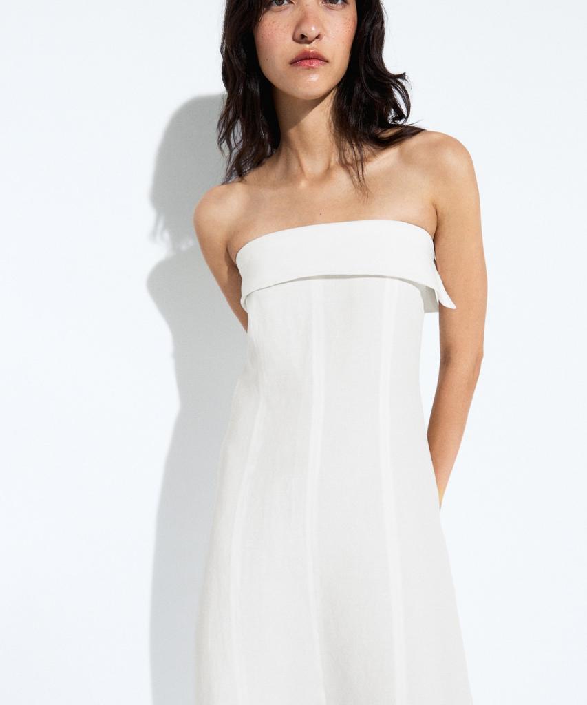 Masimodutti Linen Off-Shoulder Midi Dress