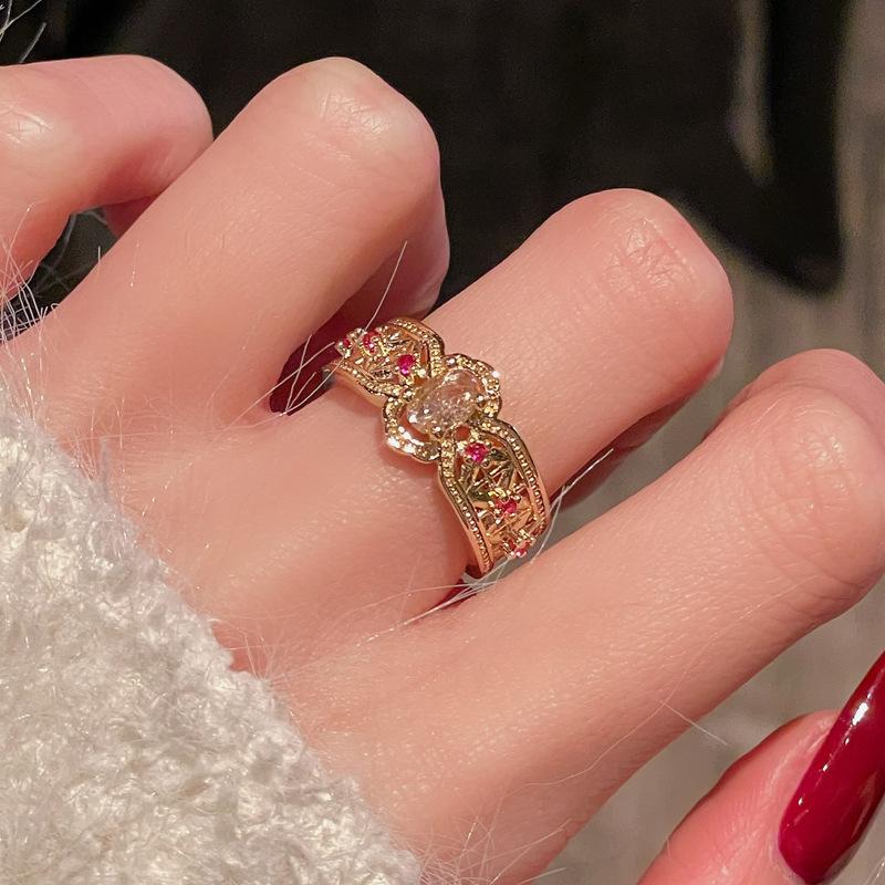 Medieval French Retro Court Style Open Ring Full Of Diamonds, Zircon Micro-Inlaid, Niche Design, High-End Personalized Accessories