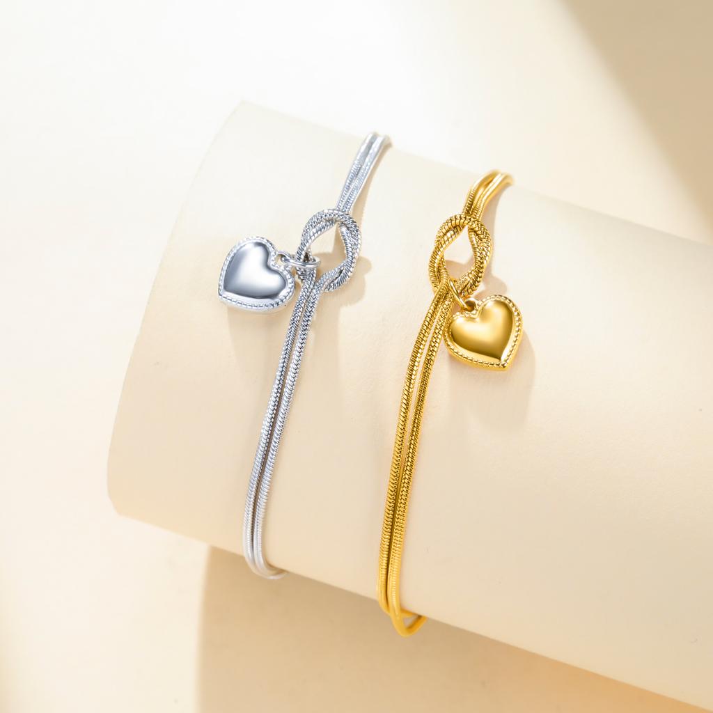 Trendy Heart Charm Women's Bracelet Stainless Steel Love Knot Snake Chain Bracelet Girls Birthday Mother's Day Gift 2026 New