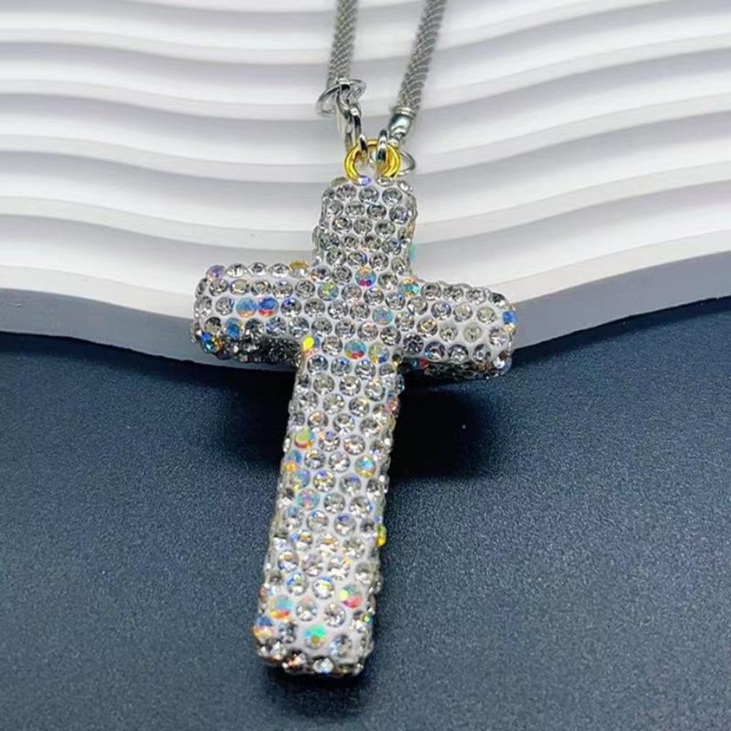 Rhinestones Embedded Clay Crucifix Hanging Charm For Cars Trucks SUVs And Indoor Decorative Use Hanging Pendant