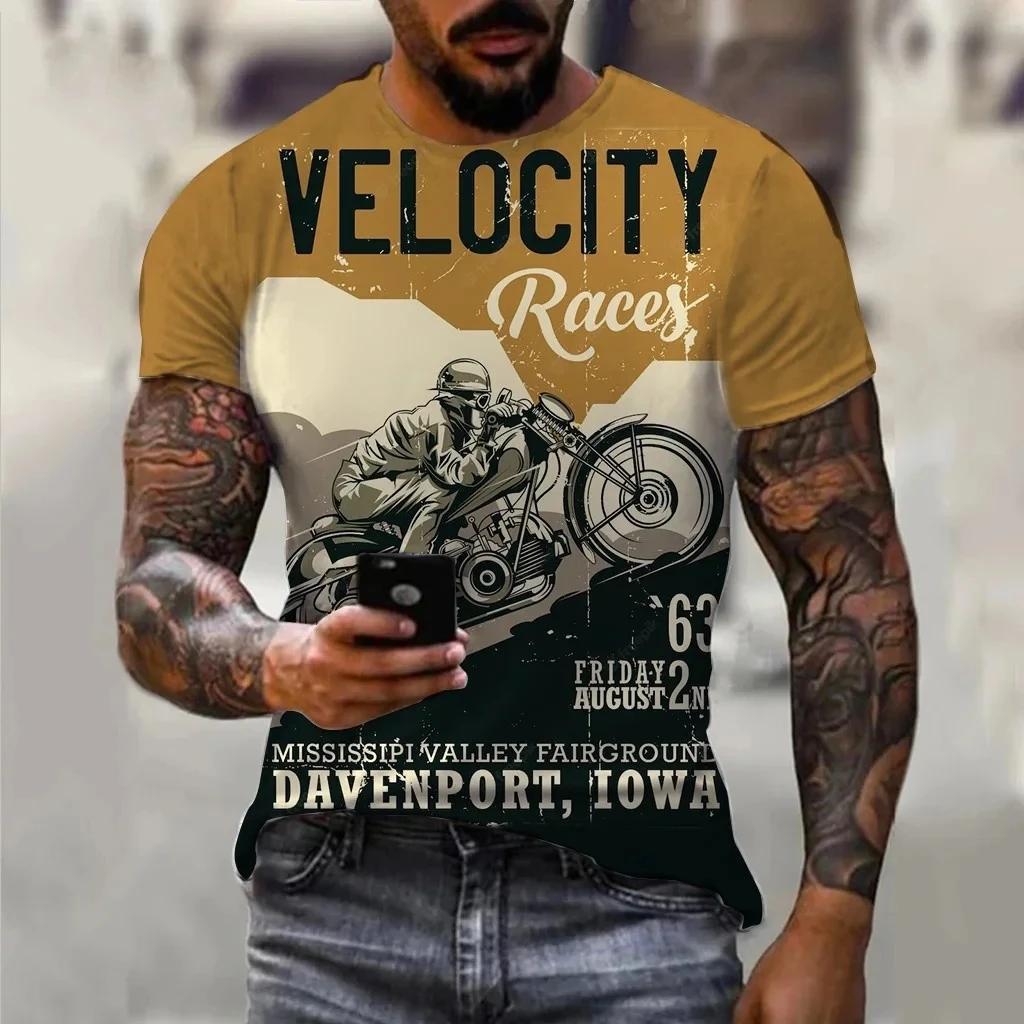 Summer Motorcycle Print Men's T-shirts Hip Hop Skulls Motor Streetwear Loose Short Sleeve Tops Punk Tee Shirts Men Clothing 6XL