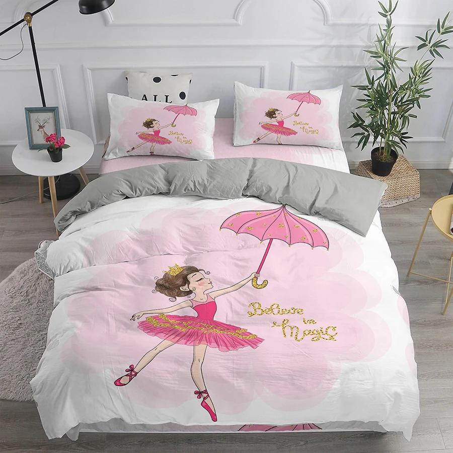 Capa de edredom para meninas dançando balé, lindas bailarinas, conjunto de cama para meninas 135, capa de edredom rosa, cama de solteiro, princesa, HomeTextiles