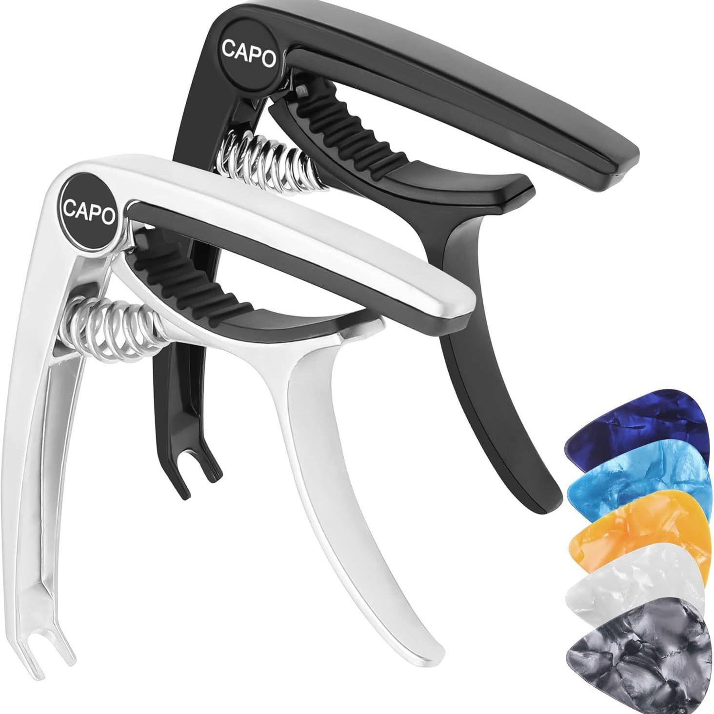 Zinc Alloy Dual-Use Guitar Capo with 5 Picks for Acoustic & Electric Guitars