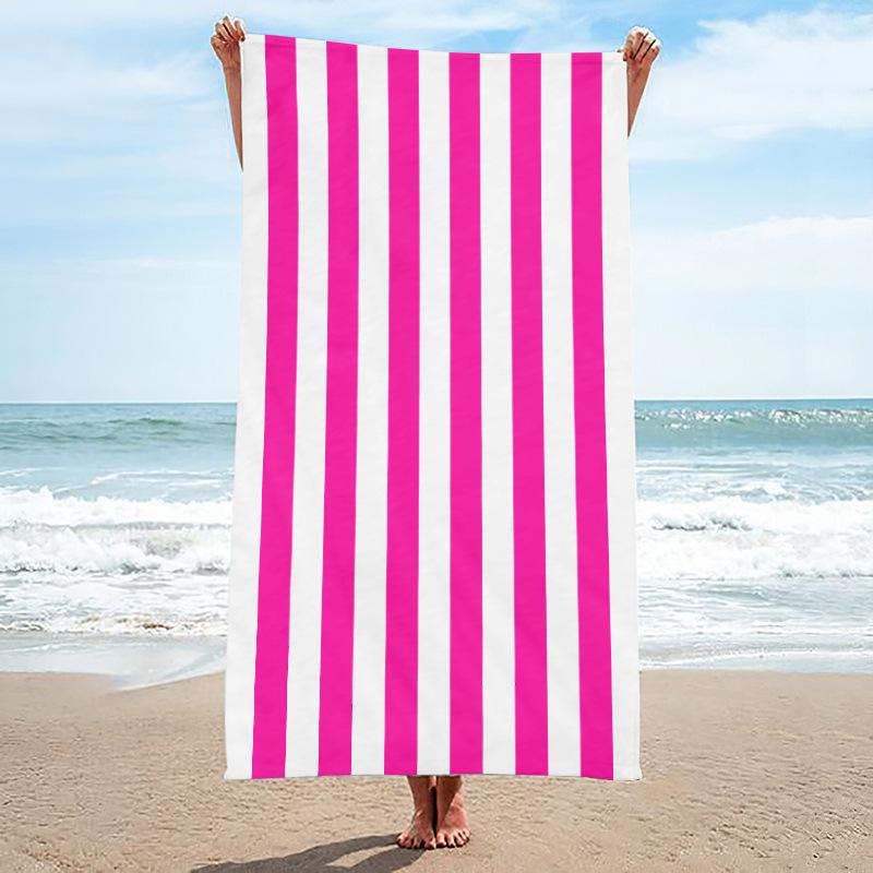 Marineblau Gestreifter Flamingo Hibiskus Strandtuch Tropischer Blumendruck Schnelltrocknendes Saugfähiges Handtuch