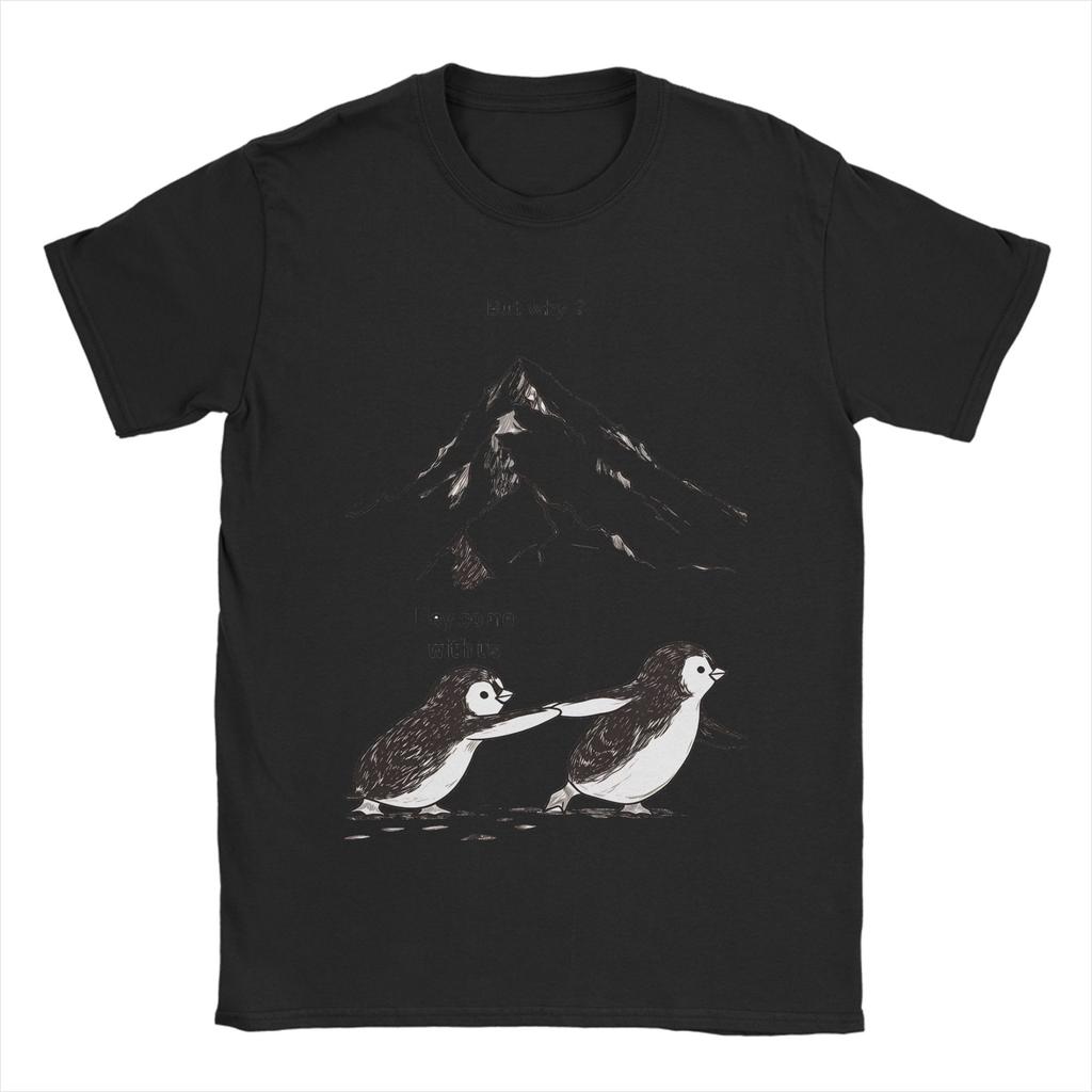 Zabawne Koszulki z Pingwinem Nihilistą Męskie Okrągły Dekolt 100% Bawełna T-shirt Krótki Rękaw Koszulka z Nadrukiem Top