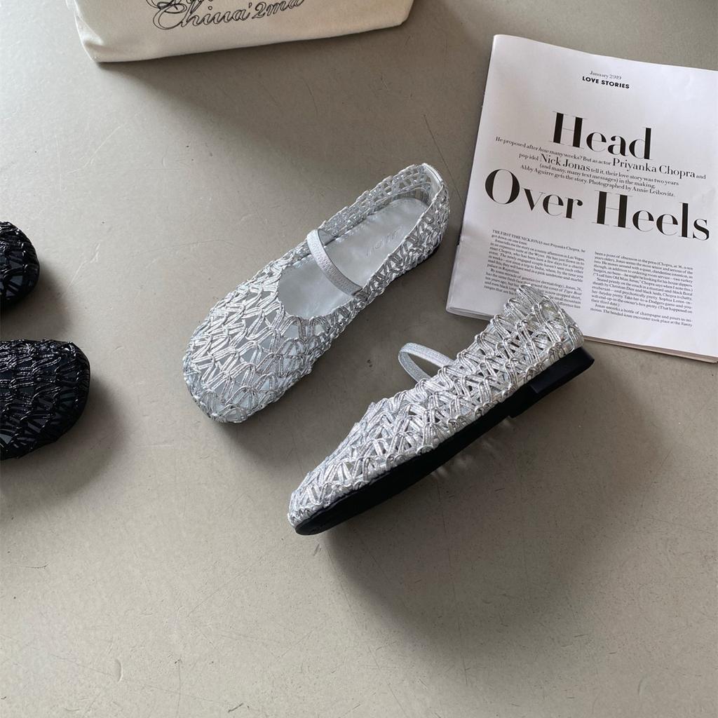 Retro gewebte Fischer-Schuhe Damen 2025 Sommer hohl atmungsaktiv flachmündig Einzel-Schuhe flache Mary Jane Sandalen mit Rock