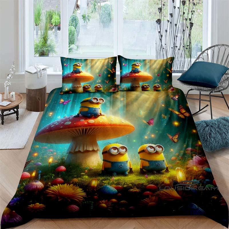 Popular Cartoon Character (Minions) Printed Bedding Set — Duvet Cover Set — Deluxe Gift for Teen Girls, Twin/Single, and Kids