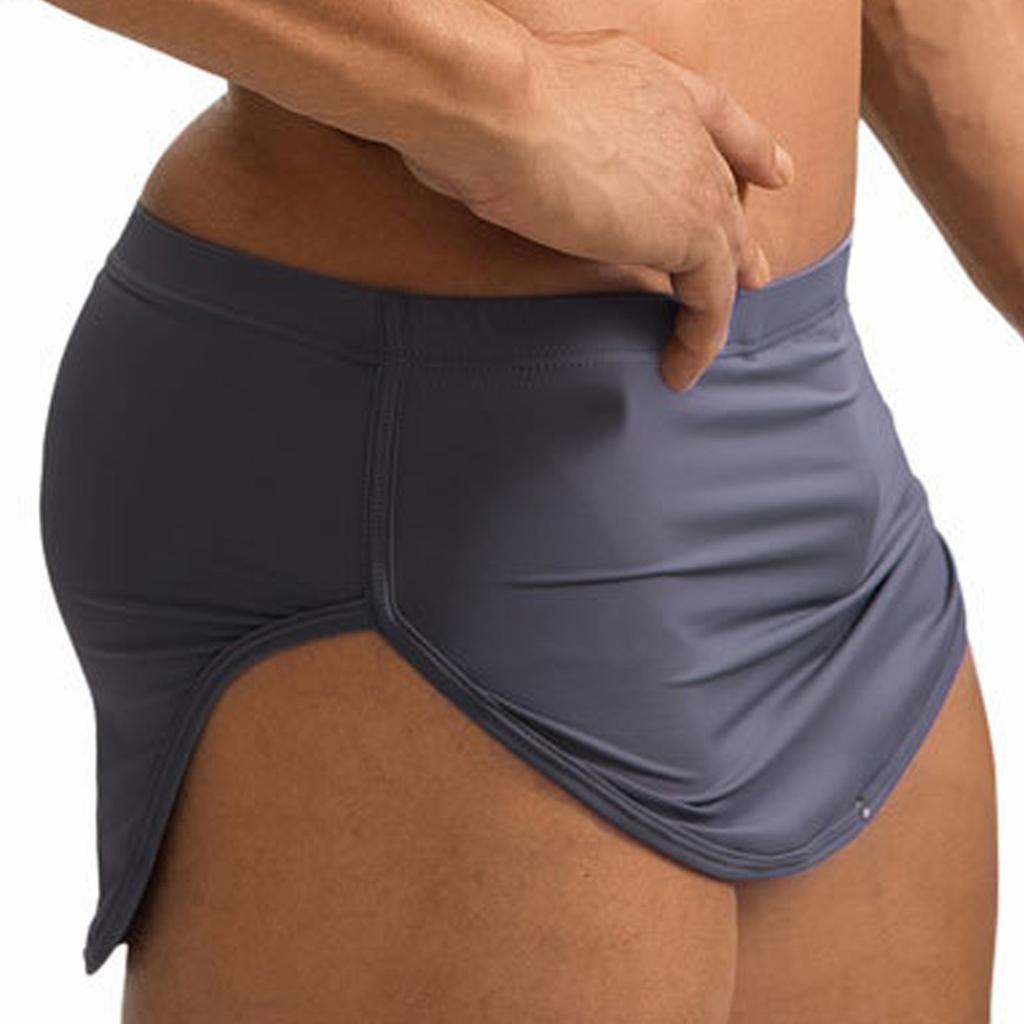 Men Sides Split Press Button Crotch Boxer Briefs Elastic Waistband Quick-Drying Athletic Shorts for Gym Fitness Cycling Running