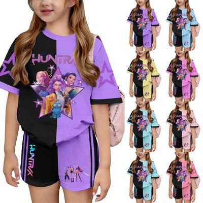 Kid Patriotic Outfit - Short Sleeve & Shorts 2-Piece Set For Girl