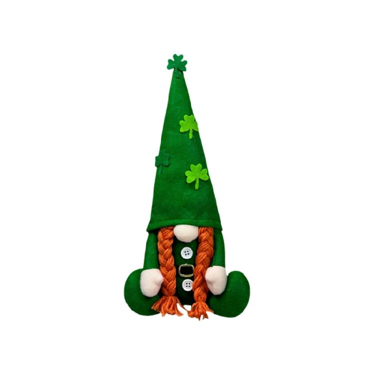 

Handmade Green Leaves Accent Dwarf Toy Statue Irish Themed Shamrock Gnomes For Table Decoration