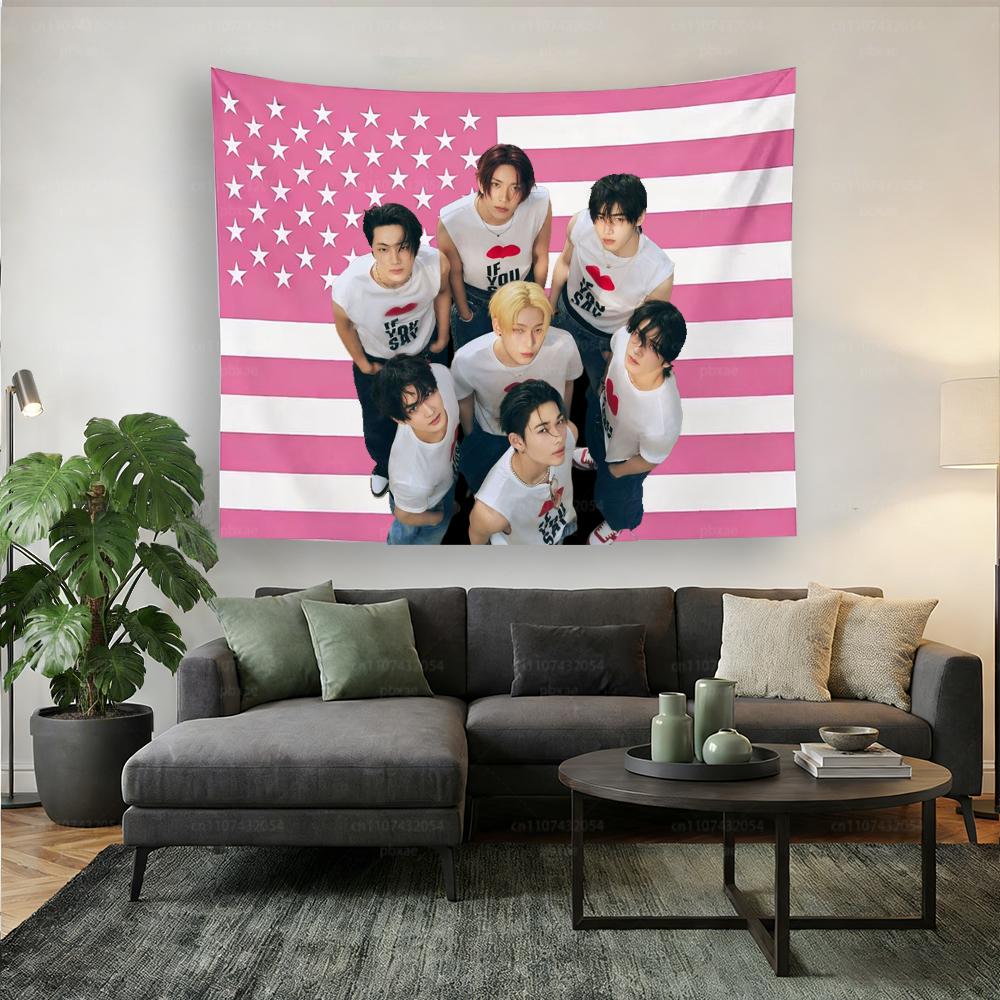 1pc EN Flag Tapestry Kpop Band Banner Wall Hanging NNiki SSunoo JJay JJake Room Decor for Fans